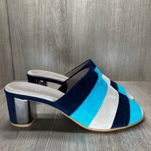 BeautiFeel Slide Sandals Womens Sz 10 Suede Block Heel Slip On Colorblock Blue